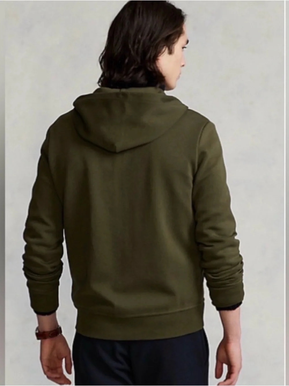 Polo Ralph Lauren Men's Large Double Knit Full Zip Hoodie Olive Green - Picture 2 of 6